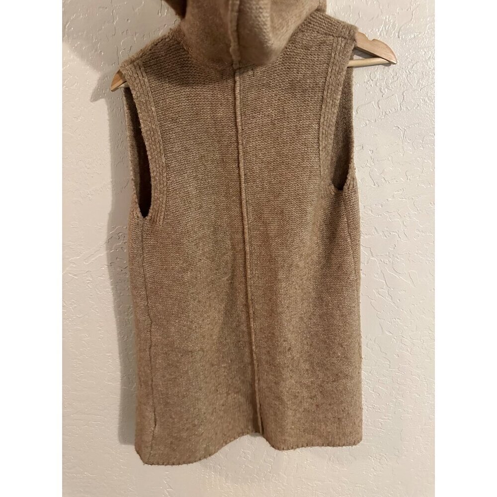 Y Tahari Heathered Tan Merino Wool Spandex Sleeveless Spring Hooded Sweater Vest - Picture 9 of 9